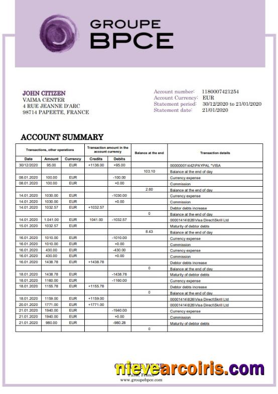 France Groupe BPCE bank statement